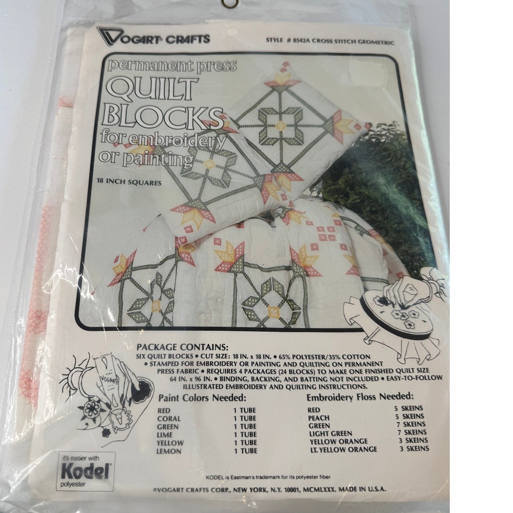 NIB Vintage Vogart Quilt Blocks Cross Stitch Geometric Embroidery Kit Sealed‎